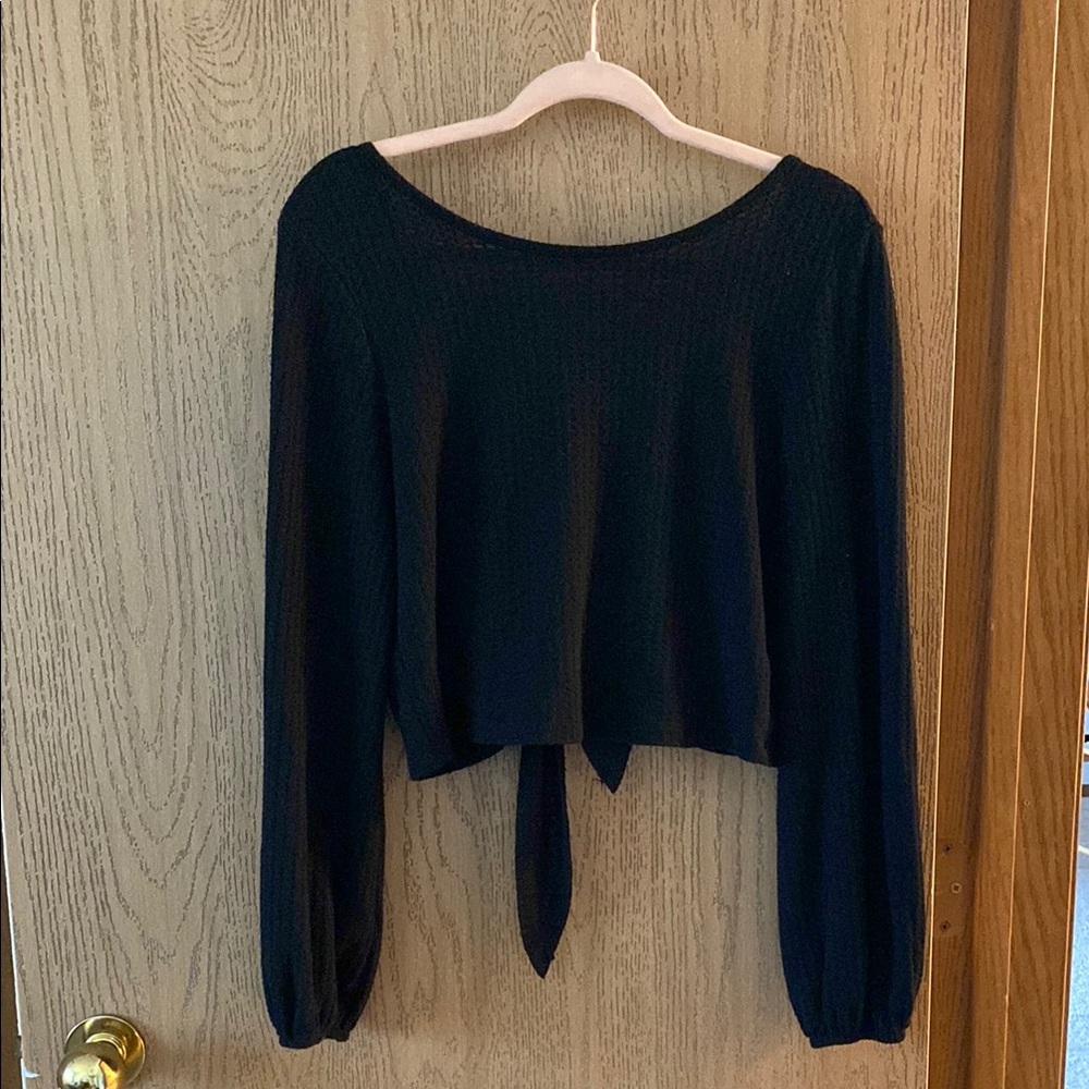 SHEIN Black Elegant Tie-Back Blouse